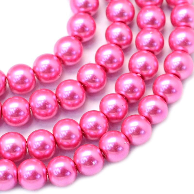 Voskované perle 6 mm, 145 ks, tmavě růžová