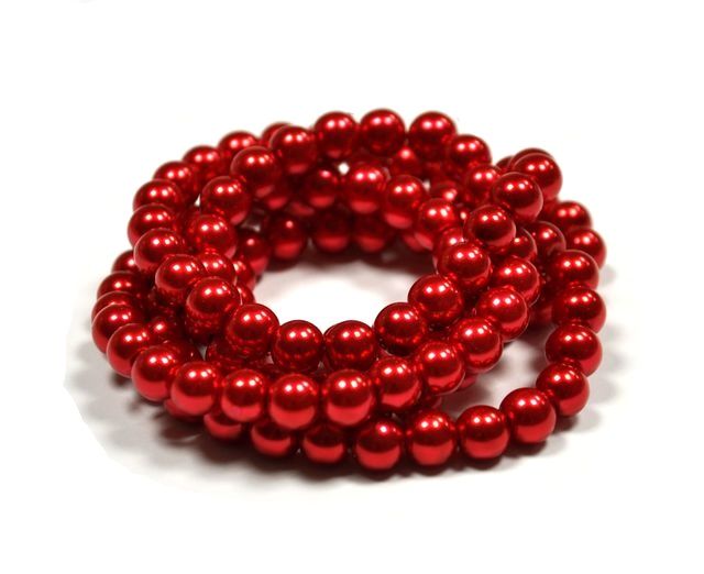 Voskované perle 6 mm , 145 ks, jasně červené
