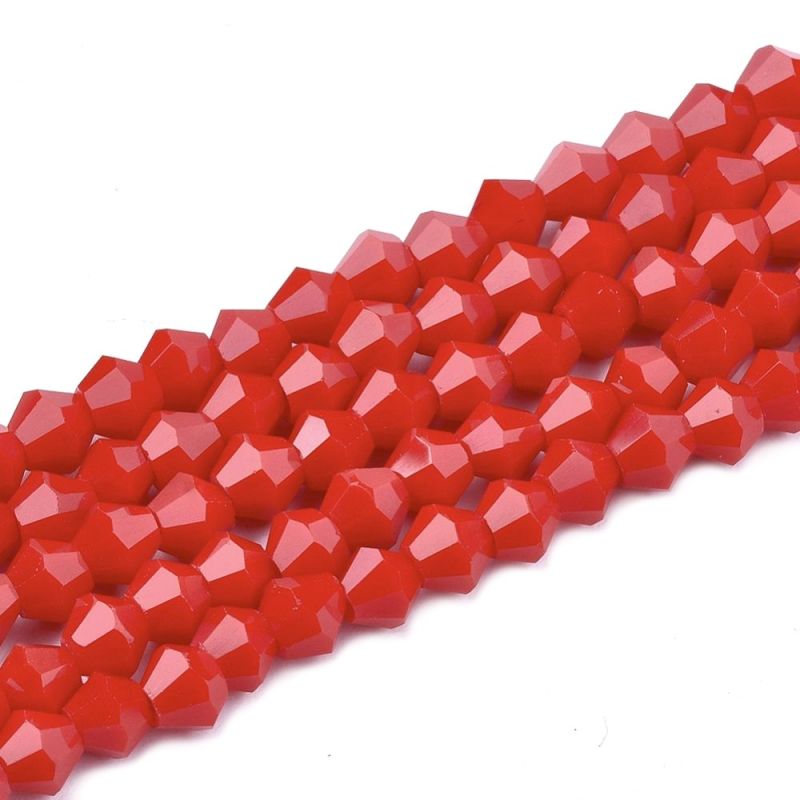Skleněné sluníčko 4x4 mm, 92 ks, imitace jadeitu - červené