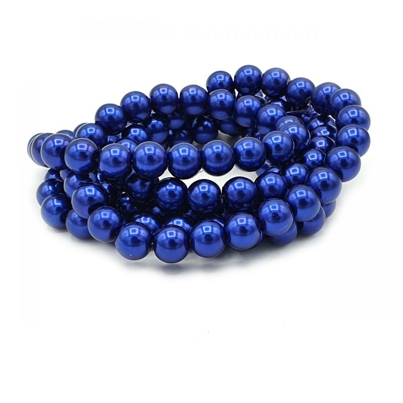 Voskované perle 8 mm, 106 ks, tmavě královská modrá