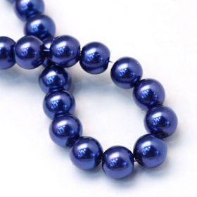 Voskované perle 8 mm, 106 ks, tmavě královská modrá