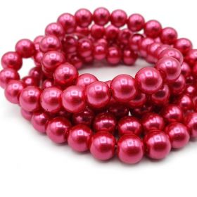 Voskované perle 8 mm, 106 ks, tmavě růžovočervená