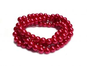 Voskované perle 8 mm, 106 ks, tmavě růžovočervená