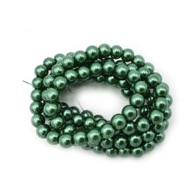 Voskované perle 8 mm, 106 ks, tmavě zelená