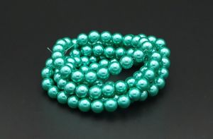 Voskované perle 8 mm, 106 ks, tyrkysově zelená