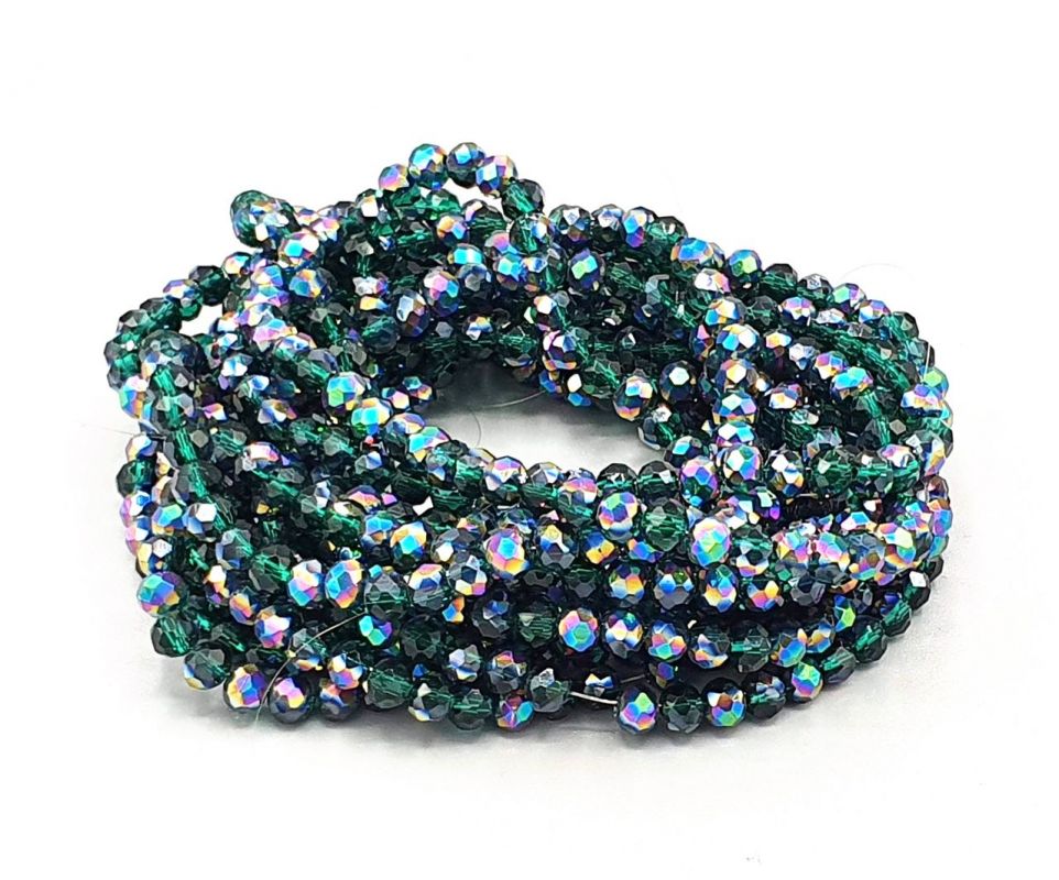 Slavík 4x3 mm, 138 ks, zelená s modrým a multi pokovem