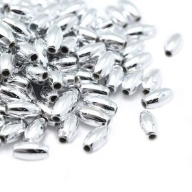 Akrylová rýže se stříbrným pokovem 8x4 mm, 100 ks