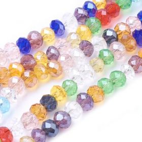 Skleněné broušené korálky 8x6 mm, 68 ks, mix barev s lustrovým pokovem