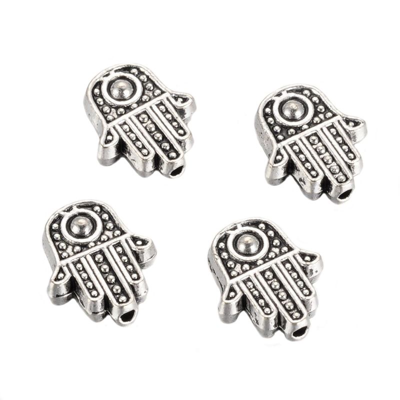 Hamsa korálek 12x10 mm, 10 ks, starostříbrná barva