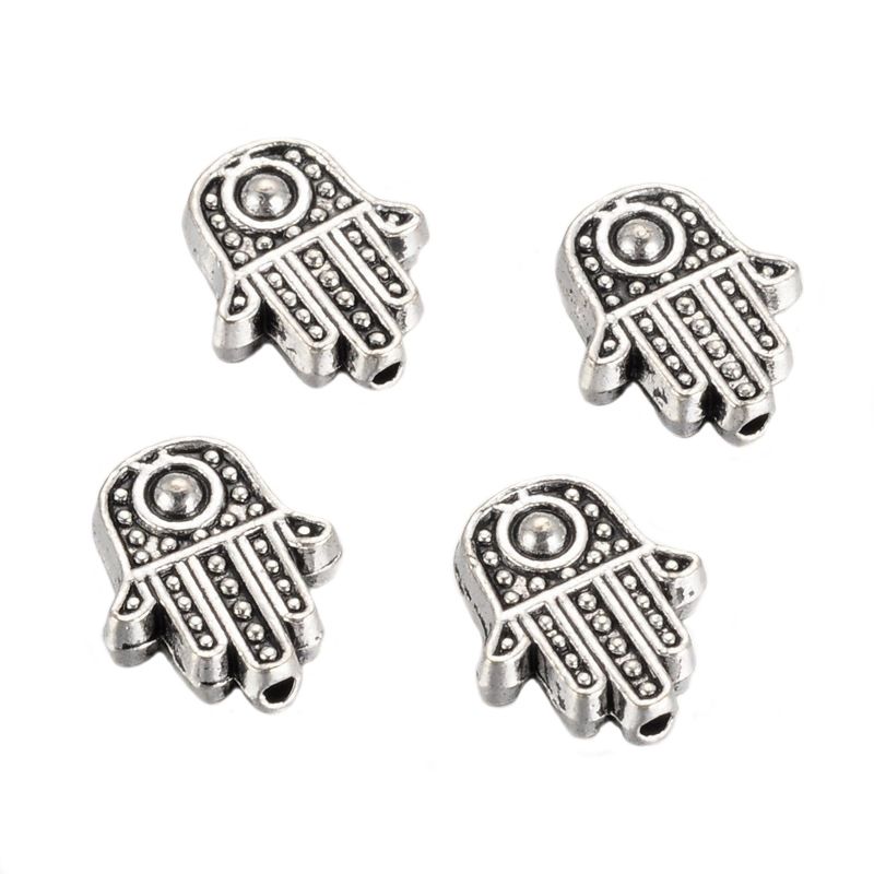 Hamsa korálek 12x10 mm, 10 ks, starostříbrná barva