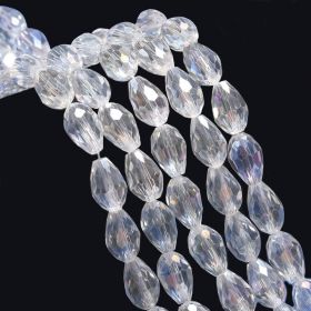 Skleněný drop 12x8 mm, 58 ks, čirá s AB pokovem