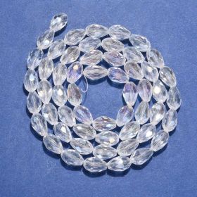 Skleněný drop 12x8 mm, 58 ks, čirá s AB pokovem