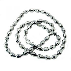 Skleněný drop 12x8 mm, 58 ks, stříbrný pokov