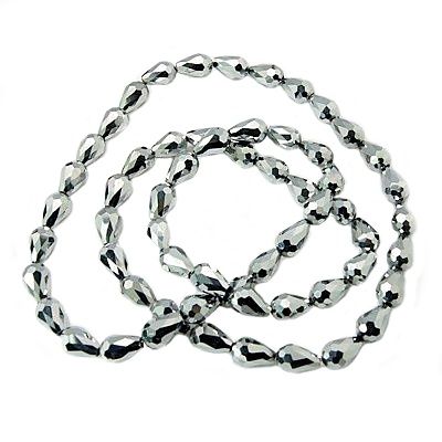 Skleněný drop 12x8 mm, 58 ks, stříbrný pokov
