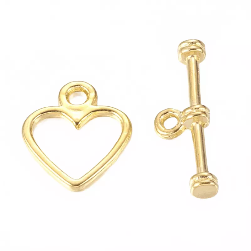 Americké zapínání srdíčko 12x14 mm, zlaté