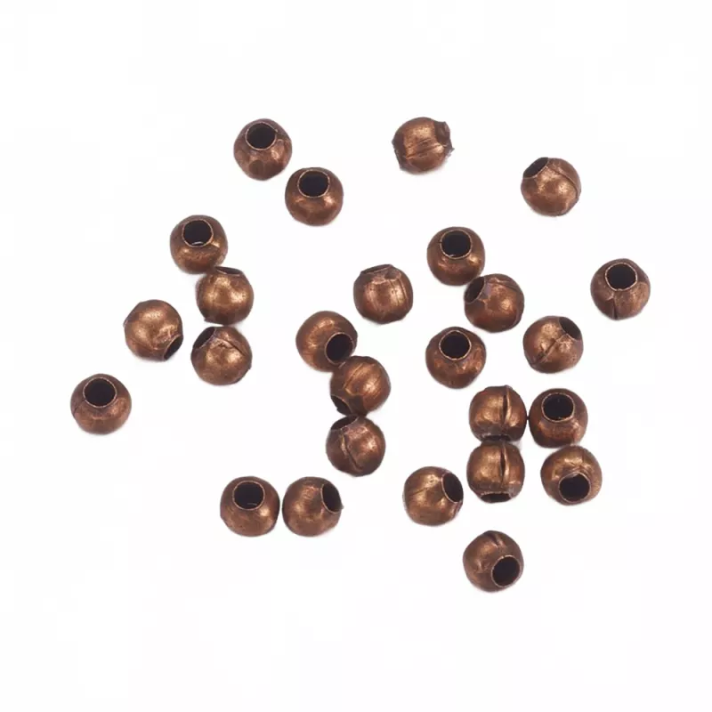 Korálek kovový 3 mm, 100 ks, měděný
