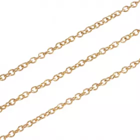 Řetízek z chirurgické oceli, oválné očko 2x1,5 mm, 1 metr, zlaceno 18 kt zlatem
