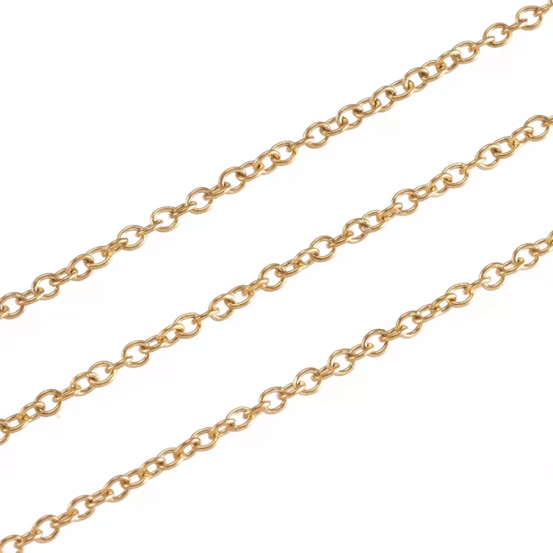 Řetízek z chirurgické oceli, oválné očko 2x1,5 mm, 1 metr, zlaceno 18 kt zlatem
