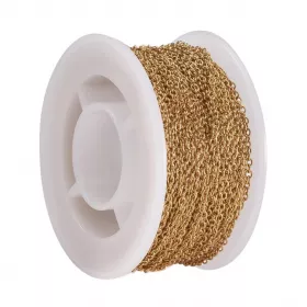 Řetízek z chirurgické oceli, oválné očko 2x1,5 mm, 1 metr, zlaceno 18 kt zlatem