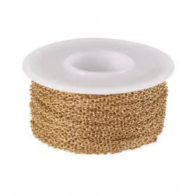 Řetízek z chirurgické oceli, oválné očko 2x1,5 mm, 1 metr, zlaceno 18 kt zlatem
