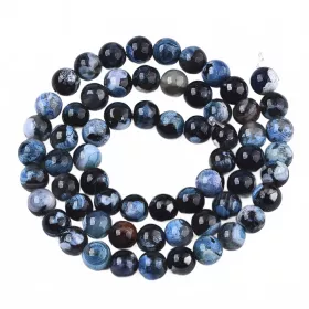 Achát natural 6 mm, 60 ks, praskaná černomodrá