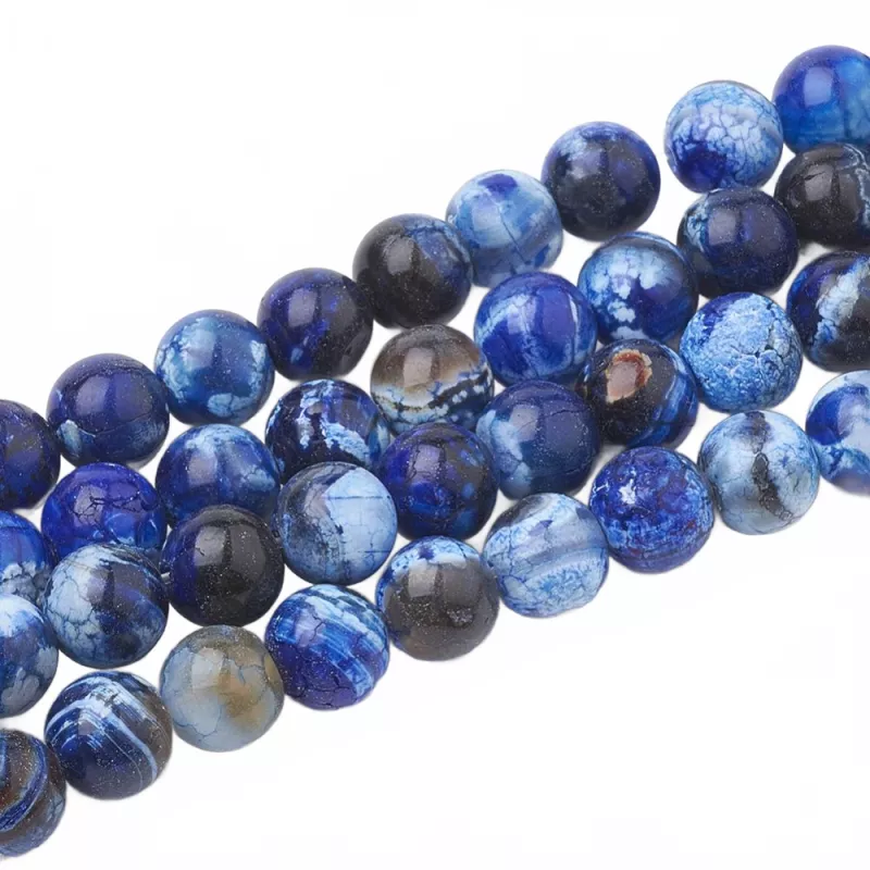 Achát natural 6 mm, 60 ks, praskaná modrá