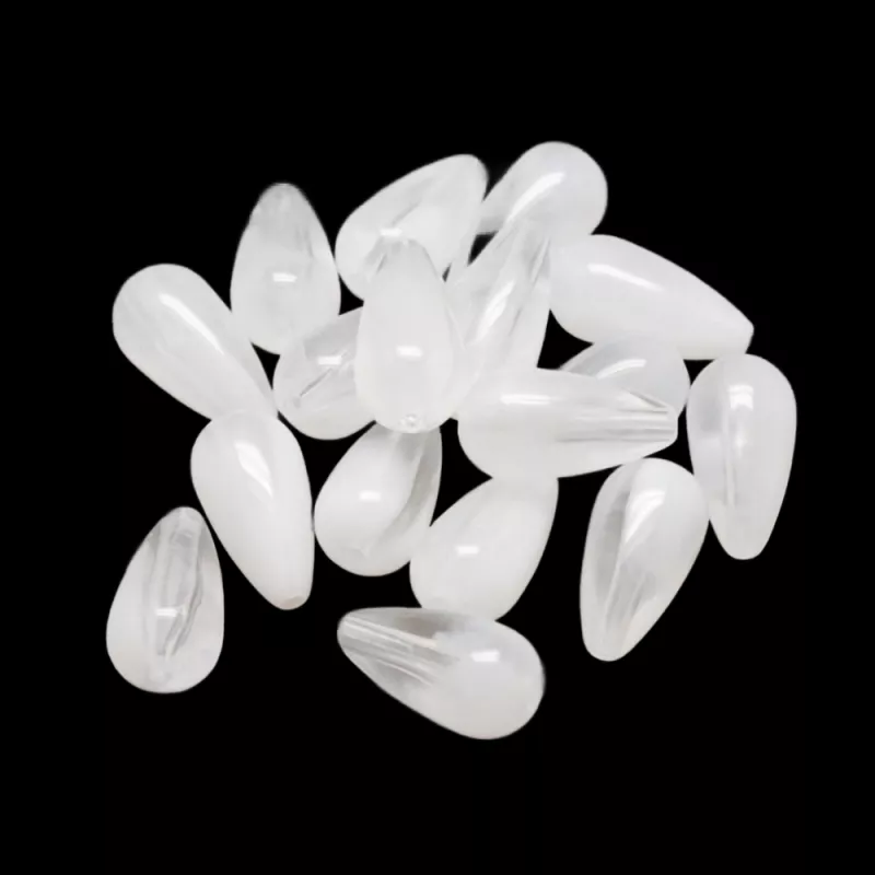 Akrylový drop 14x8 mm, 20 ks, mléčná bílá