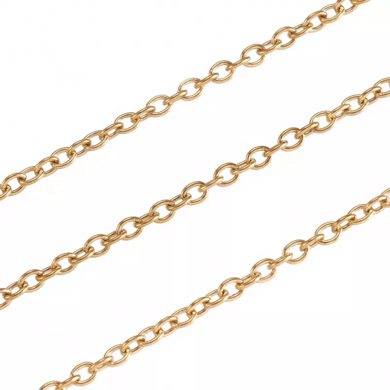 Řetízek z chirurgické oceli, oválné očko 2,5x2 mm, 1 metr, zlatá barva