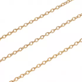 Řetízek z chirurgické oceli, ploché oválné očko 2x1,5 mm, 1 metr, zlaceno 18 kt zlatem