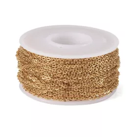 Řetízek z chirurgické oceli, ploché oválné očko 2x1,5 mm, 1 metr, zlaceno 18 kt zlatem