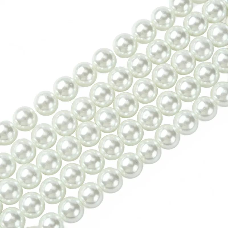 Skleněné perle třída A, 8 mm, 52 ks, bílé