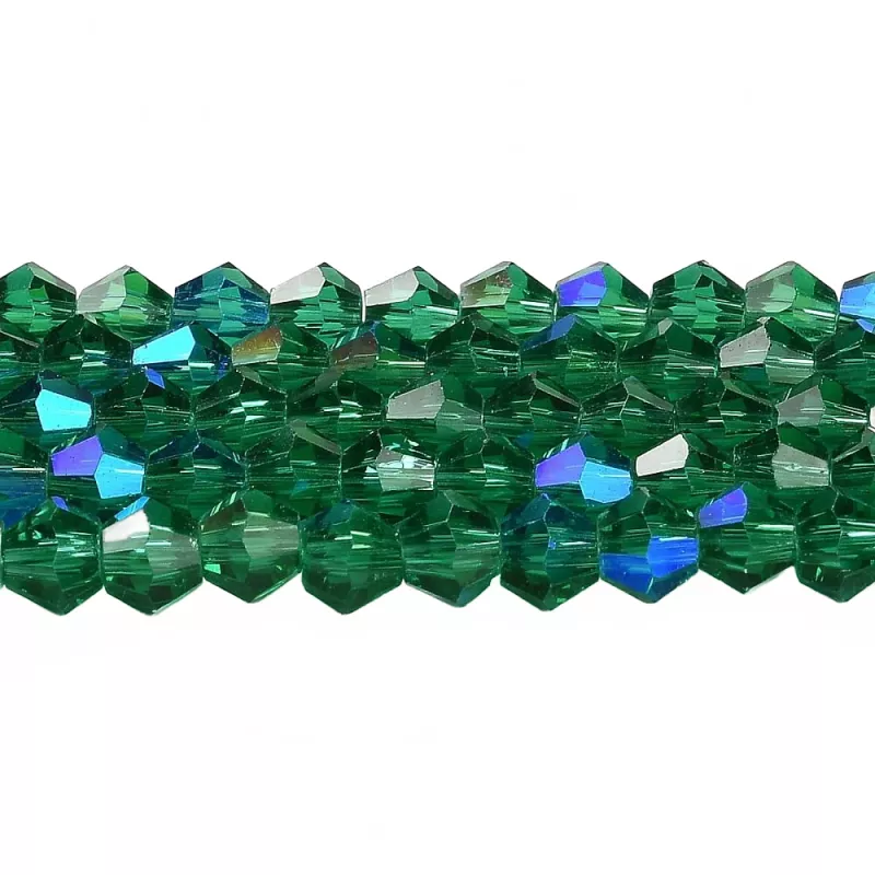 Skleněné sluníčko 4x4 mm, 82 ks, tmavě zelená s AB pokovem