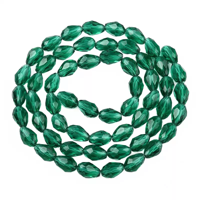 Skleněný drop 11x8 mm, 58 ks, zelená petrolejová