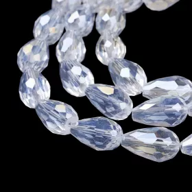 Skleněný drop 15x10 mm, 45 ks na šňůře, čiré s AB pokovem