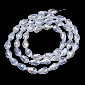 Skleněný drop 15x10 mm, 45 ks na šňůře, čiré s AB pokovem
