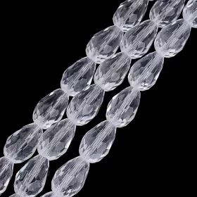 Skleněný drop 15x10 mm, 45 ks na šňůře, čiré s lustrovým pokovem