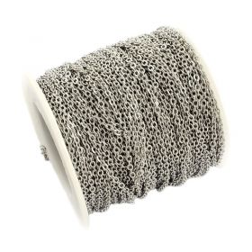 Řetízek z chirurgické oceli, ploché oválné očko 3x2x0,4 mm, 1 metr