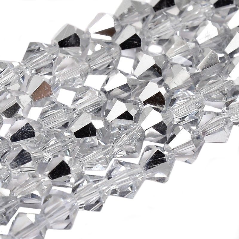 Skleněné sluníčko 5x5 mm, 56 ks, čirá se stříbrným pokovem