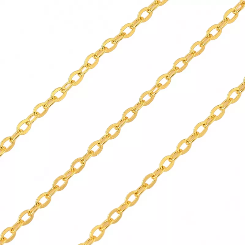 Řetízek z chirurgické oceli, ploché oválné očko 2,5x1,8x0,3 mm, 1 metr, zlatá barva