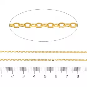 Řetízek z chirurgické oceli, ploché oválné očko 2,5x1,8x0,3 mm, 1 metr, zlatá barva