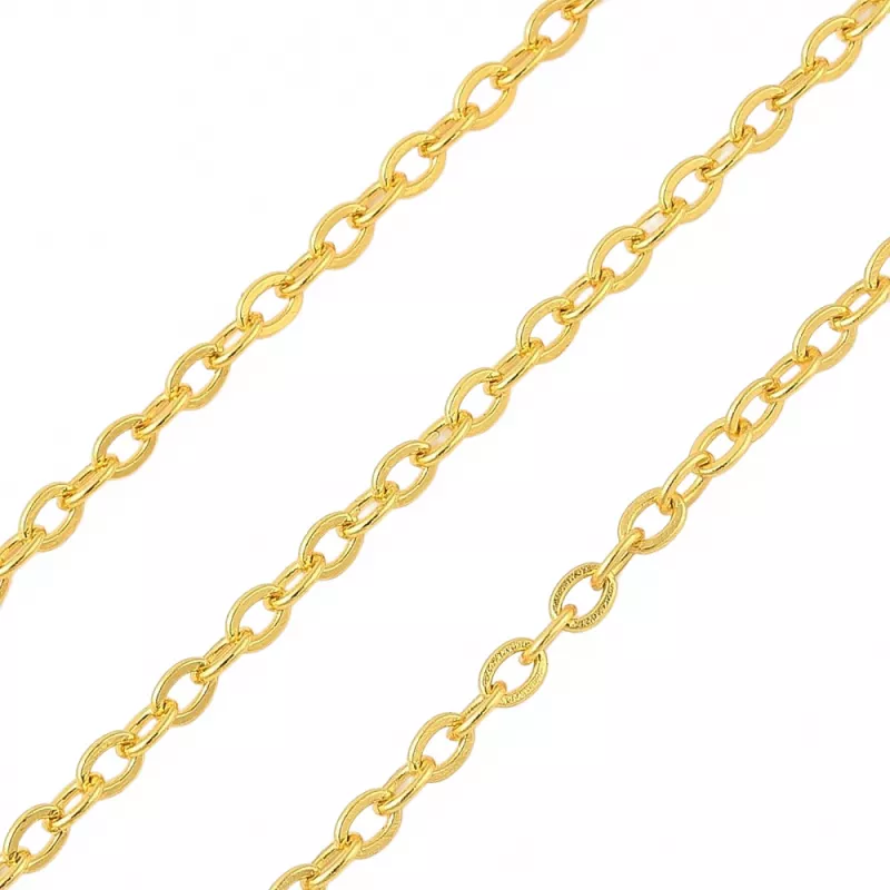 Řetízek z chirurgické oceli, ploché oválné očko 3,5x2,6x0,5 mm, 1 metr, zlatá barva