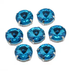 Šatonová růže v kotlíku, 13x7,5 mm, 5 ks, modrá/platinová