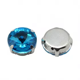 Šatonová růže v kotlíku, 13x7,5 mm, 5 ks, modrá/platinová