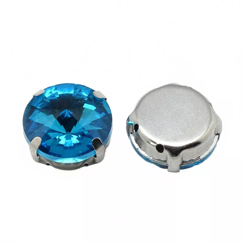 Šatonová růže v kotlíku, 13x7,5 mm, 5 ks, modrá/platinová
