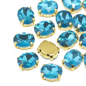 Šatonová růže v kotlíku, 14x10x6,5 mm, 5 ks, Akvamarín/zlatá