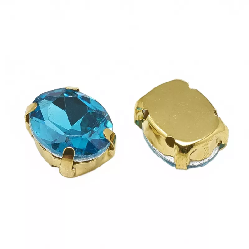 Šatonová růže v kotlíku, 14x10x6,5 mm, 5 ks, Akvamarín/zlatá