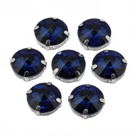 Šatonová růže v kotlíku, 8 mm, 5 ks, pruská modrá/platinová