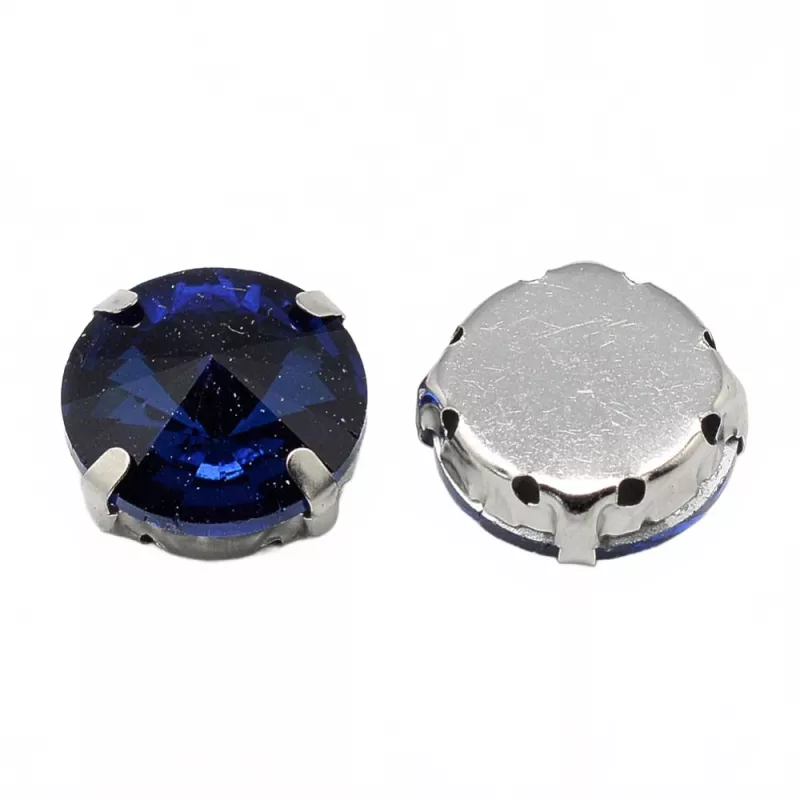 Šatonová růže v kotlíku, 8 mm, 5 ks, pruská modrá/platinová