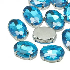 Šatonová růže v kotlíku, 8x6x4 mm, 5 ks, akvamarínová/platinová