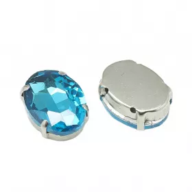 Šatonová růže v kotlíku, 8x6x4 mm, 5 ks, akvamarínová/platinová